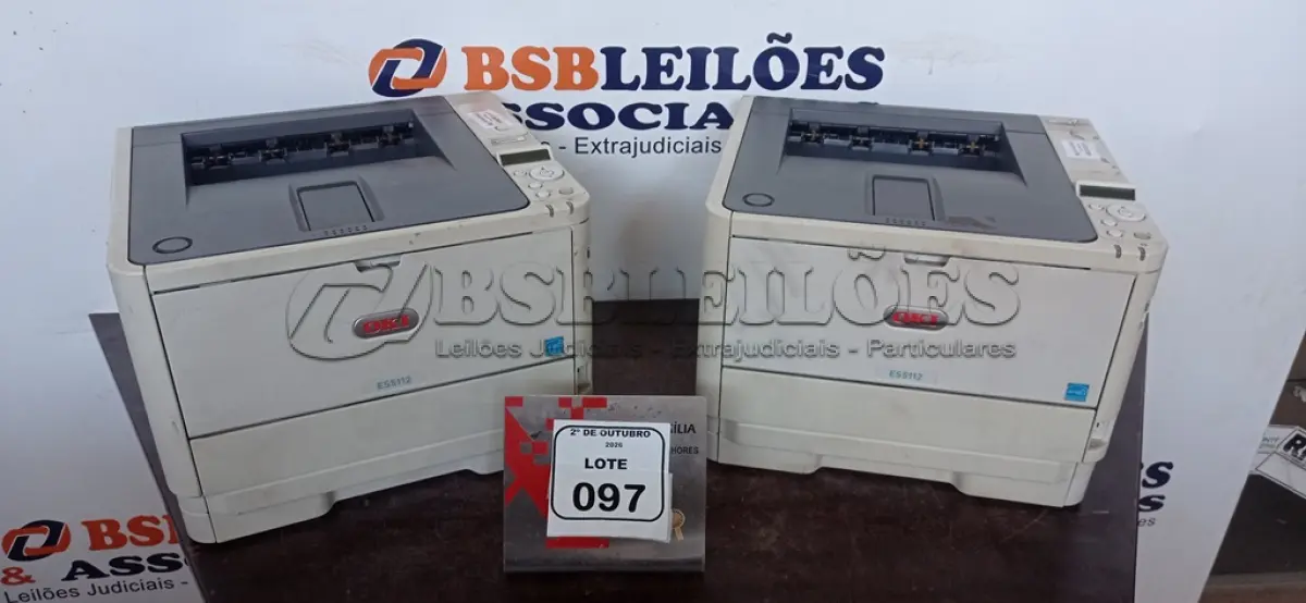 LOTE 097 - 02 IMPRESSORAS MODELO ES5112 MARCA OKI. (NO ESTADO) ATENÇÃO! FAZER A VISITAÇÃO ANTES DE ARREMATAR, NÃO SABEMOS SE FUNCIONA, LEILÃO NÃO TEM GARANTIA E NEM DEVOLUÇÃO, SUJEITO A POSSÍVEIS AVARIAS VISÍVEIS/OCULTAS E/OU AUSÊNCIA DE COMPONENTES.