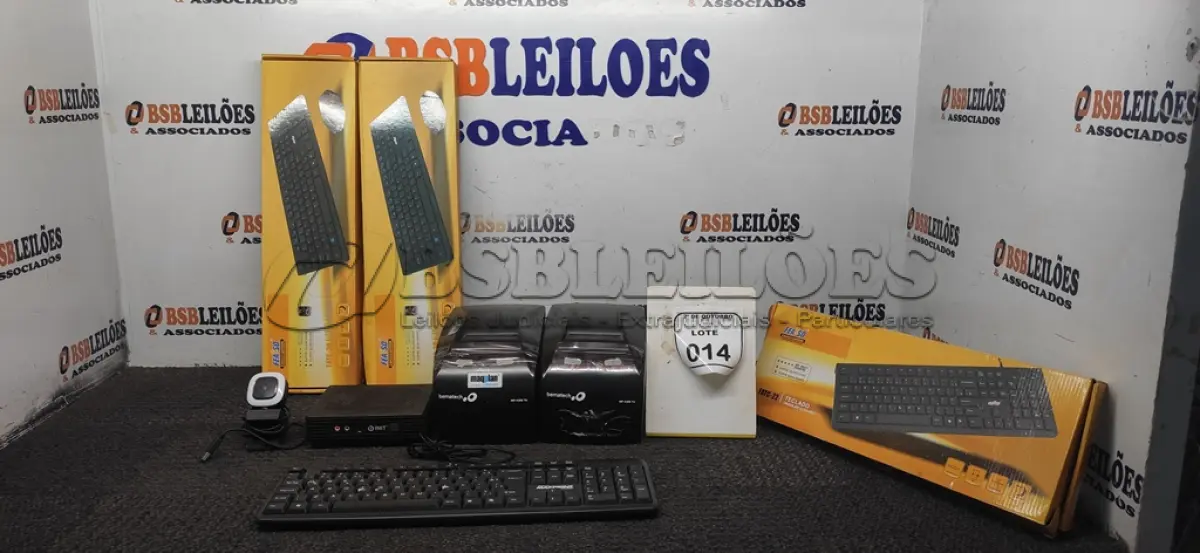 LOTE 014 - 03 TECLADOS COM MOUSE, 02 IMPRESSORAS TÉRMICAS MARCA BEMATECH, 01 WEBCAM E 01 MINI TERMINAL MARCA INIT. (NO ESTADO) ATENÇÃO! FAZER A VISITAÇÃO ANTES DE ARREMATAR, NÃO SABEMOS SE FUNCIONA, LEILÃO NÃO TEM GARANTIA E NEM DEVOLUÇÃO, SUJEITO A POSSÍVEIS AVARIAS VISÍVEIS/OCULTAS E/OU AUSÊNCIA DE COMPONENTES.