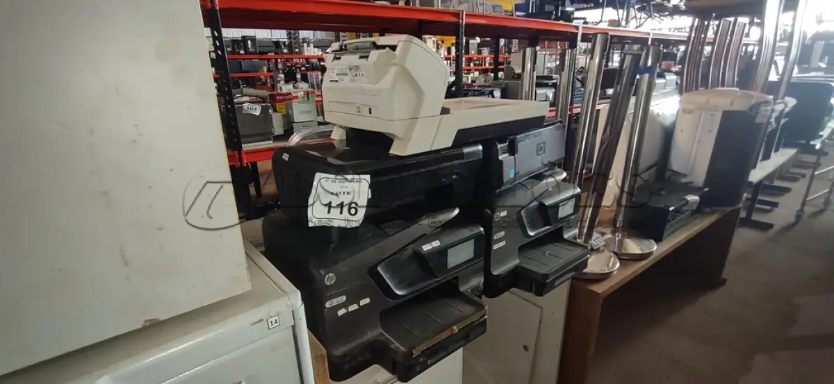 LOTE 116 - 01 SCANNER MARCA FUJITSU E 04 IMPRESSORAS DE MODELOS DIVERSOS MARCA HP. (NO ESTADO) ATENÇÃO! FAZER A VISITAÇÃO ANTES DE ARREMATAR, NÃO SABEMOS SE FUNCIONA, LEILÃO NÃO TEM GARANTIA E NEM DEVOLUÇÃO, SUJEITO A POSSÍVEIS AVARIAS VISÍVEIS/OCULTAS E/OU AUSÊNCIA DE COMPONENTES.