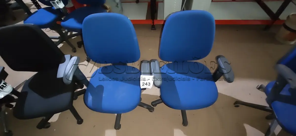 LOTE 243 - 02 CADEIRAS DE ESCRITÓRIO GIRATÓRIA. (NO ESTADO) ATENÇÃO! FAZER A VISITAÇÃO ANTES DE ARREMATAR, NÃO SABEMOS SE FUNCIONA, LEILÃO NÃO TEM GARANTIA E NEM DEVOLUÇÃO, SUJEITO A POSSÍVEIS AVARIAS VISÍVEIS/OCULTAS E/OU AUSÊNCIA DE COMPONENTES.