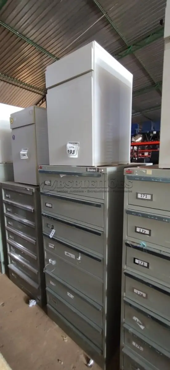 LOTE 193 - 01 ARQUIVO BAIXO DE AÇO COM 08 GAVETAS E 01 ARMÁRIO BAIXO COM 01 GAVETA E SUPORTE PARA CPU. (NO ESTADO) ATENÇÃO! FAZER A VISITAÇÃO ANTES DE ARREMATAR, NÃO SABEMOS SE FUNCIONA, LEILÃO NÃO TEM GARANTIA E NEM DEVOLUÇÃO, SUJEITO A POSSÍVEIS AVARIAS VISÍVEIS/OCULTAS E/OU AUSÊNCIA DE COMPONENTES.