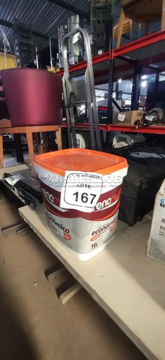 LOTE 167 - 01 BALDE DE TINTA ECONÔMICA NA COR BRANCO NEVE DE 16L MARCA RENOCRIL. (NO ESTADO) ATENÇÃO! FAZER A VISITAÇÃO ANTES DE ARREMATAR, NÃO SABEMOS SE FUNCIONA, LEILÃO NÃO TEM GARANTIA E NEM DEVOLUÇÃO, SUJEITO A POSSÍVEIS AVARIAS VISÍVEIS/OCULTAS E/OU AUSÊNCIA DE COMPONENTES.
