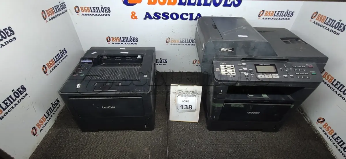 LOTE 138 - 02 IMPRESSORAS MARCA BROTHER MODELOS DIVERSOS. (NO ESTADO) ATENÇÃO! FAZER A VISITAÇÃO ANTES DE ARREMATAR, NÃO SABEMOS SE FUNCIONA, LEILÃO NÃO TEM GARANTIA E NEM DEVOLUÇÃO, SUJEITO A POSSÍVEIS AVARIAS VISÍVEIS/OCULTAS E/OU AUSÊNCIA DE COMPONENTES.