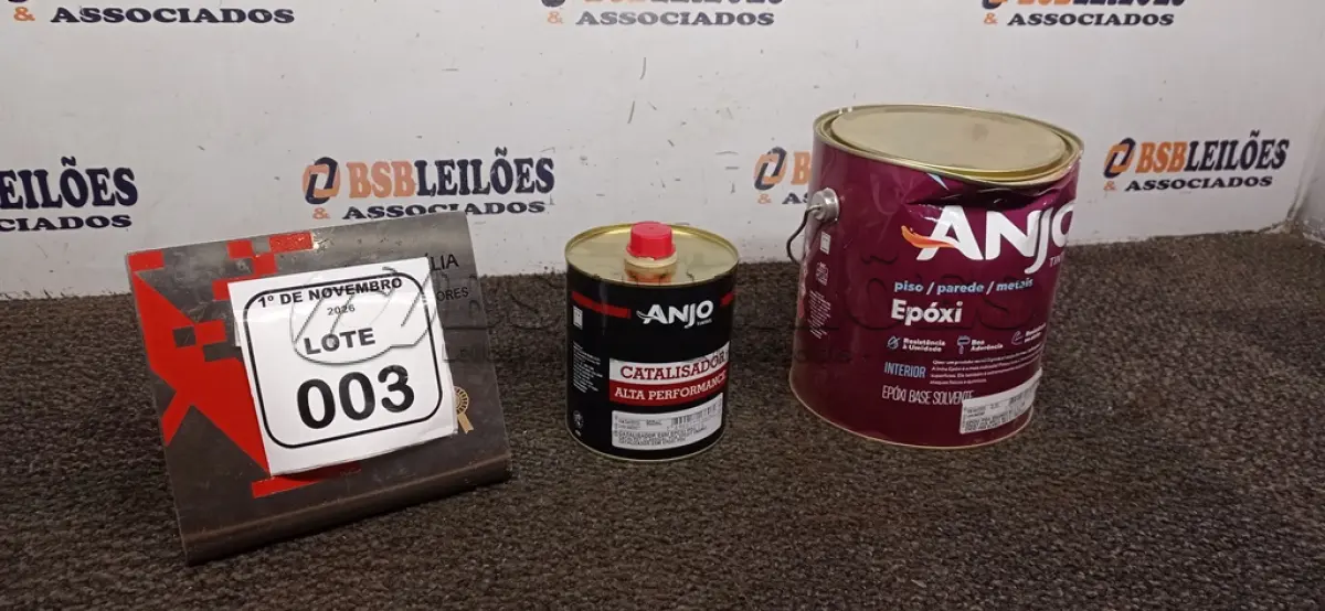 LOTE 003 - 01 LATA DE EPÓXI PDA BRANCO DE 2,7L MARCA E 01 LATA DE CATALIZADOR ESM ALTA PERFORMANCE DE 900ML MARCA ANJO TINTAS. (NO ESTADO) ATENÇÃO! FAZER A VISITAÇÃO ANTES DE ARREMATAR, NÃO SABEMOS SE FUNCIONA, LEILÃO NÃO TEM GARANTIA E NEM DEVOLUÇÃO, SUJEITO A POSSÍVEIS AVARIAS VISÍVEIS/OCULTAS E/OU AUSÊNCIA DE COMPONENTES.