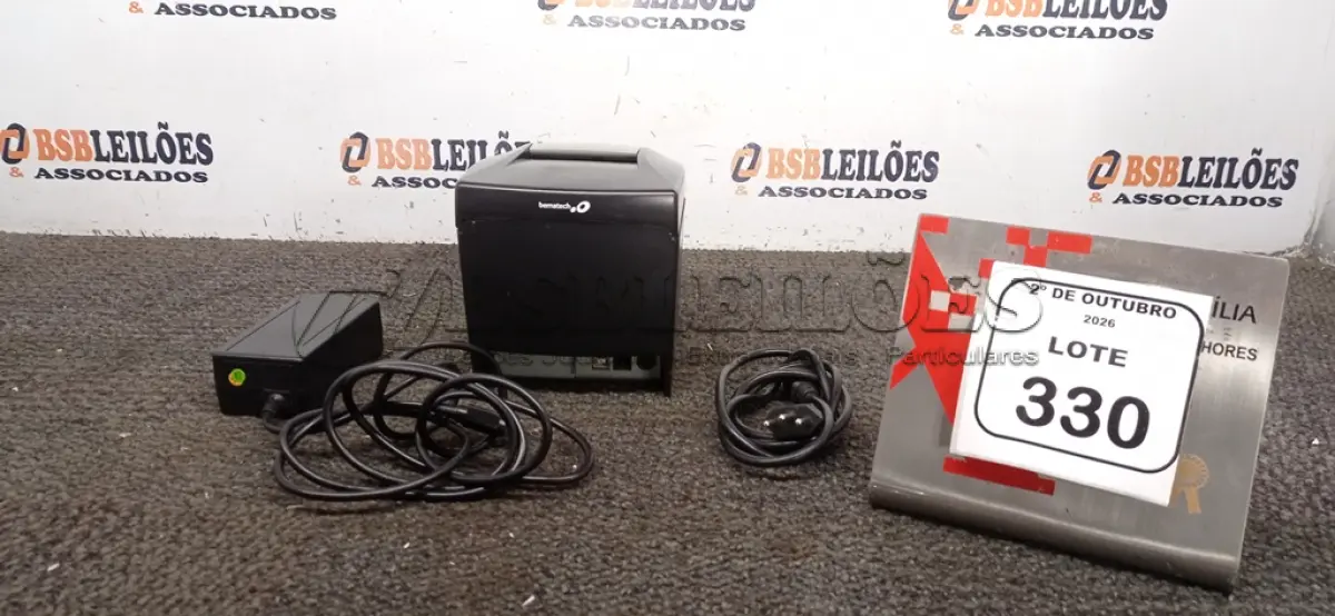LOTE 330 - 01 IMPRESSORA TÉRMICA MARCA BEMATECH COM FONTE. (NO ESTADO) ATENÇÃO! FAZER A VISITAÇÃO ANTES DE ARREMATAR, NÃO SABEMOS SE FUNCIONA, LEILÃO NÃO TEM GARANTIA E NEM DEVOLUÇÃO, SUJEITO A POSSÍVEIS AVARIAS VISÍVEIS/OCULTAS E/OU AUSÊNCIA DE COMPONENTES.