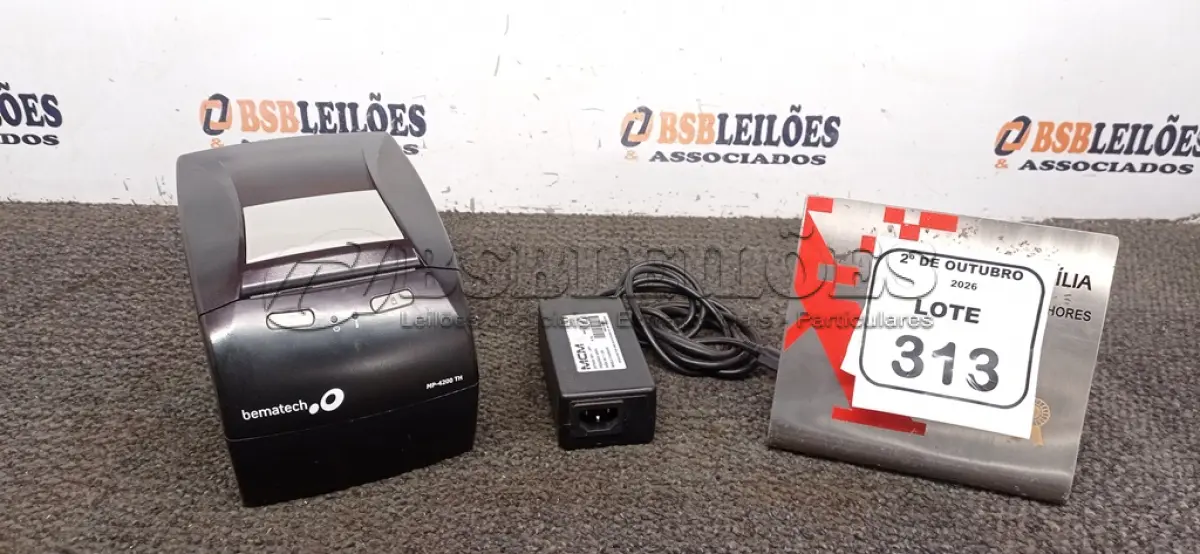 LOTE 313 - 01 IMPRESSORA TÉRMICA MARCA BEMATECH COM FONTE. (NO ESTADO) ATENÇÃO! FAZER A VISITAÇÃO ANTES DE ARREMATAR, NÃO SABEMOS SE FUNCIONA, LEILÃO NÃO TEM GARANTIA E NEM DEVOLUÇÃO, SUJEITO A POSSÍVEIS AVARIAS VISÍVEIS/OCULTAS E/OU AUSÊNCIA DE COMPONENTES.
