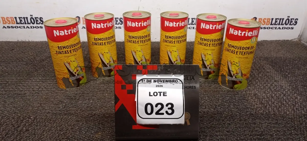 LOTE 023 - 06 REMOVEDORES DE TINTAS E TEXTURAS DE 900ML CADA MARCA NATRIELLI. (NO ESTADO) ATENÇÃO! FAZER A VISITAÇÃO ANTES DE ARREMATAR, NÃO SABEMOS SE FUNCIONA, LEILÃO NÃO TEM GARANTIA E NEM DEVOLUÇÃO, SUJEITO A POSSÍVEIS AVARIAS VISÍVEIS/OCULTAS E/OU AUSÊNCIA DE COMPONENTES.