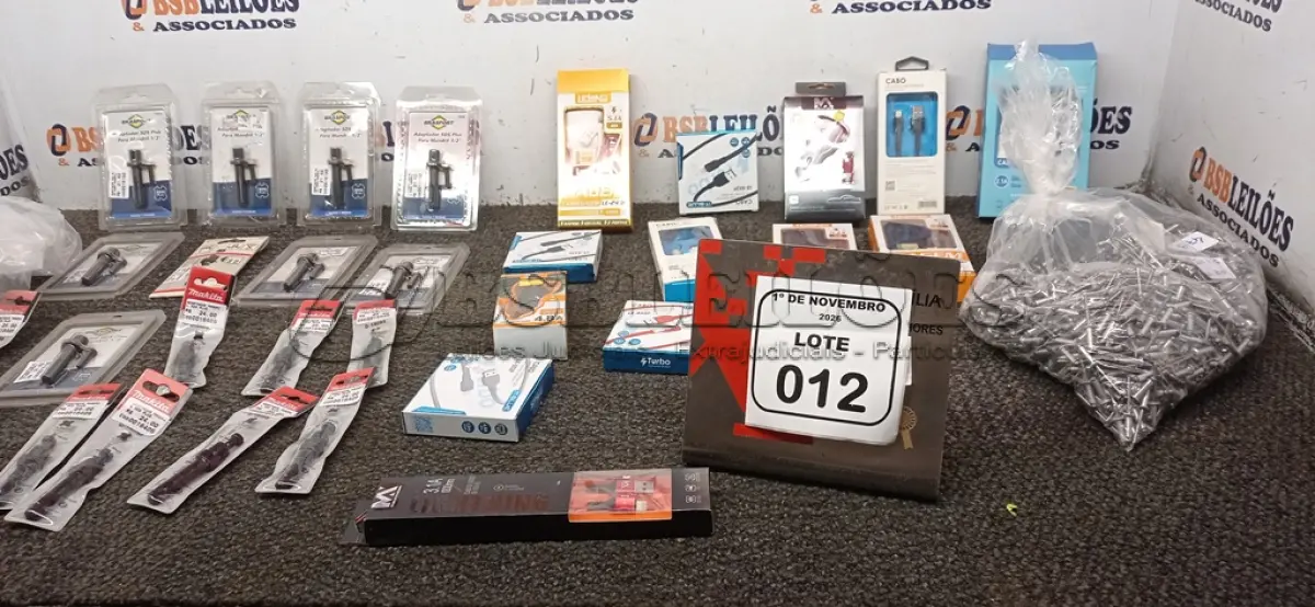 LOTE 012 - 01 LOTE COM GRANDE QUANTIDADE DE REBITE DE REPUXO, 31 ADAPTADORES SDS MANDRIL E VÁRIOS CARREGADORES VEICULARES E CABOS DIVERSOS. (NO ESTADO) ATENÇÃO! FAZER A VISITAÇÃO ANTES DE ARREMATAR, NÃO SABEMOS SE FUNCIONA, LEILÃO NÃO TEM GARANTIA E NEM DEVOLUÇÃO, SUJEITO A POSSÍVEIS AVARIAS VISÍVEIS/OCULTAS E/OU AUSÊNCIA DE COMPONENTES.