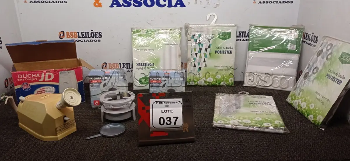 LOTE 037 - 01 DUCHA MARCA FAME, 05 CORTINAS DE BANHO E 02 FOGAREIROS Á ÁLCOOL. (NO ESTADO) ATENÇÃO! FAZER A VISITAÇÃO ANTES DE ARREMATAR, NÃO SABEMOS SE FUNCIONA, LEILÃO NÃO TEM GARANTIA E NEM DEVOLUÇÃO, SUJEITO A POSSÍVEIS AVARIAS VISÍVEIS/OCULTAS E/OU AUSÊNCIA DE COMPONENTES.