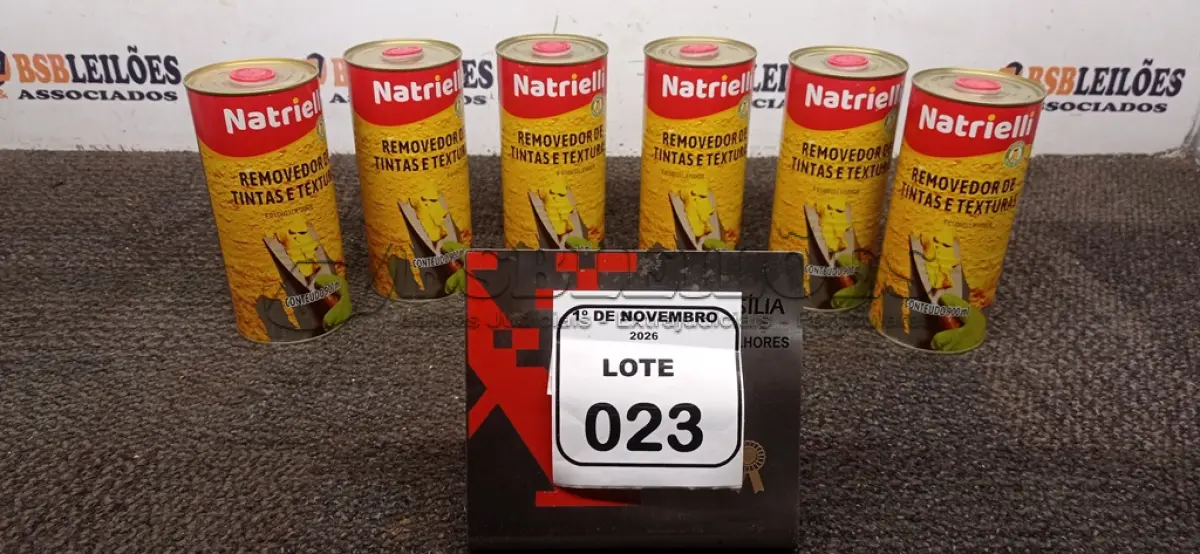 LOTE 023 - 06 REMOVEDORES DE TINTAS E TEXTURAS DE 900ML CADA MARCA NATRIELLI. (NO ESTADO) ATENÇÃO! FAZER A VISITAÇÃO ANTES DE ARREMATAR, NÃO SABEMOS SE FUNCIONA, LEILÃO NÃO TEM GARANTIA E NEM DEVOLUÇÃO, SUJEITO A POSSÍVEIS AVARIAS VISÍVEIS/OCULTAS E/OU AUSÊNCIA DE COMPONENTES.