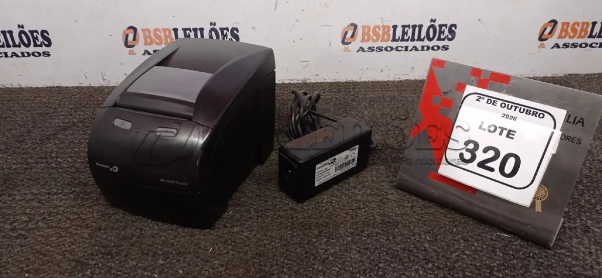 LOTE 320 - 01 IMPRESSORA TÉRMICA MARCA BEMATECH COM FONTE. (NO ESTADO) ATENÇÃO! FAZER A VISITAÇÃO ANTES DE ARREMATAR, NÃO SABEMOS SE FUNCIONA, LEILÃO NÃO TEM GARANTIA E NEM DEVOLUÇÃO, SUJEITO A POSSÍVEIS AVARIAS VISÍVEIS/OCULTAS E/OU AUSÊNCIA DE COMPONENTES.
