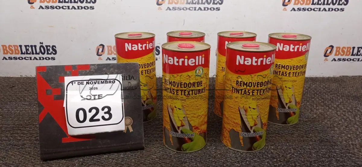 LOTE 023 - 06 REMOVEDORES DE TINTAS E TEXTURAS DE 900ML CADA MARCA NATRIELLI. (NO ESTADO) ATENÇÃO! FAZER A VISITAÇÃO ANTES DE ARREMATAR, NÃO SABEMOS SE FUNCIONA, LEILÃO NÃO TEM GARANTIA E NEM DEVOLUÇÃO, SUJEITO A POSSÍVEIS AVARIAS VISÍVEIS/OCULTAS E/OU AUSÊNCIA DE COMPONENTES.