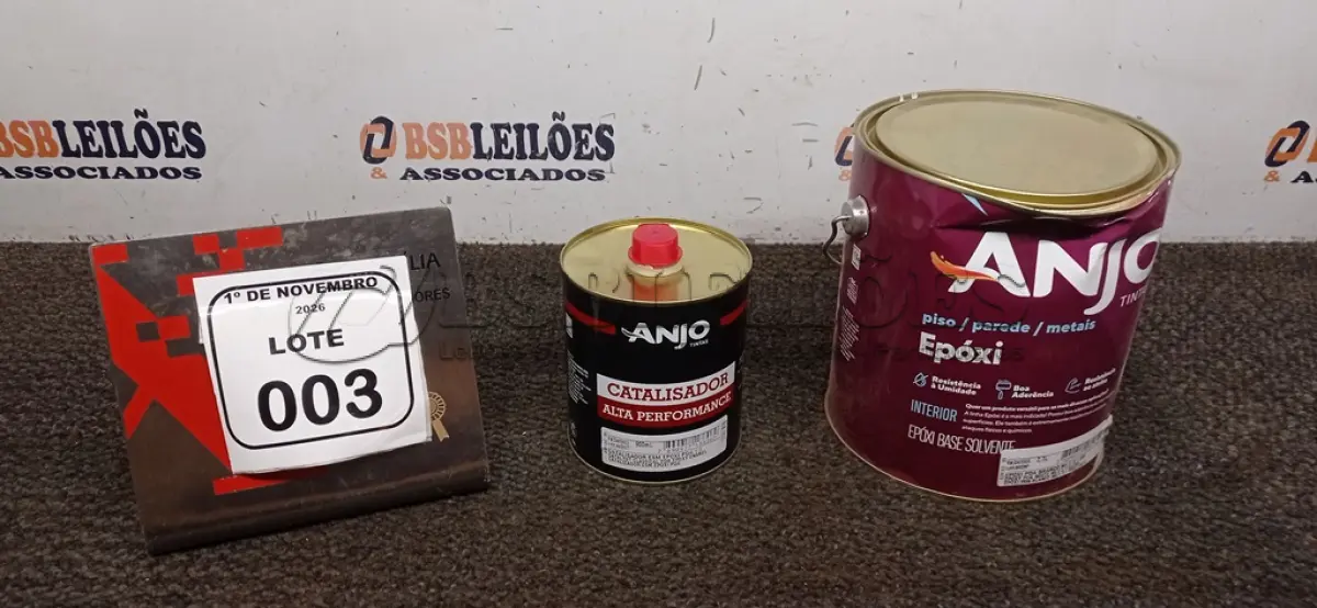 LOTE 003 - 01 LATA DE EPÓXI PDA BRANCO DE 2,7L MARCA E 01 LATA DE CATALIZADOR ESM ALTA PERFORMANCE DE 900ML MARCA ANJO TINTAS. (NO ESTADO) ATENÇÃO! FAZER A VISITAÇÃO ANTES DE ARREMATAR, NÃO SABEMOS SE FUNCIONA, LEILÃO NÃO TEM GARANTIA E NEM DEVOLUÇÃO, SUJEITO A POSSÍVEIS AVARIAS VISÍVEIS/OCULTAS E/OU AUSÊNCIA DE COMPONENTES.