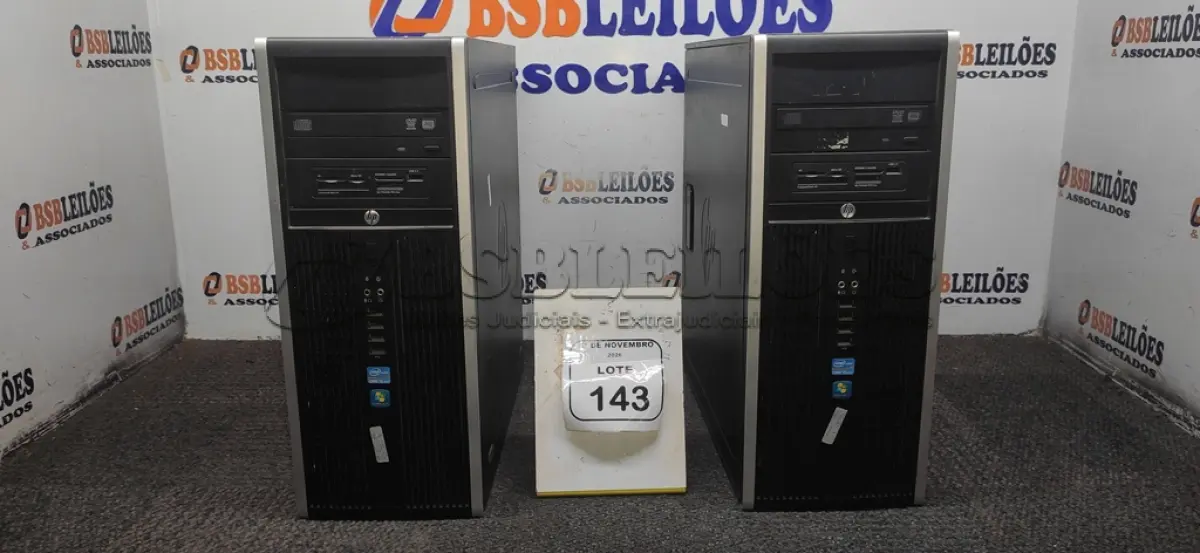 LOTE 143 - 02 COMPUTADORES DESKTOP MARCA HP. (NO ESTADO) ATENÇÃO! FAZER A VISITAÇÃO ANTES DE ARREMATAR, NÃO SABEMOS SE FUNCIONA, LEILÃO NÃO TEM GARANTIA E NEM DEVOLUÇÃO, SUJEITO A POSSÍVEIS AVARIAS VISÍVEIS/OCULTAS E/OU AUSÊNCIA DE COMPONENTES.