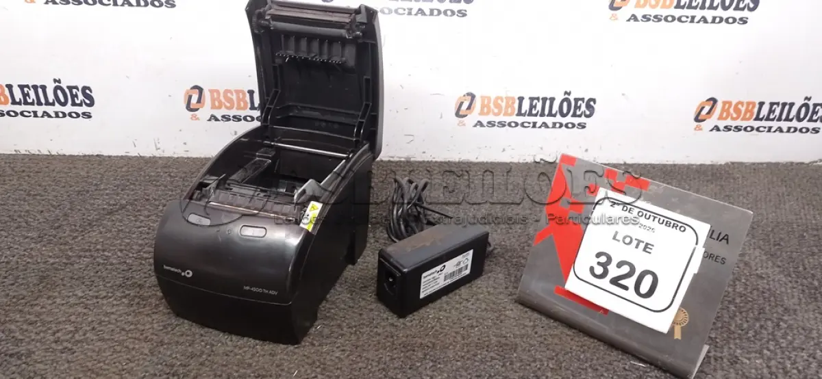 LOTE 320 - 01 IMPRESSORA TÉRMICA MARCA BEMATECH COM FONTE. (NO ESTADO) ATENÇÃO! FAZER A VISITAÇÃO ANTES DE ARREMATAR, NÃO SABEMOS SE FUNCIONA, LEILÃO NÃO TEM GARANTIA E NEM DEVOLUÇÃO, SUJEITO A POSSÍVEIS AVARIAS VISÍVEIS/OCULTAS E/OU AUSÊNCIA DE COMPONENTES.