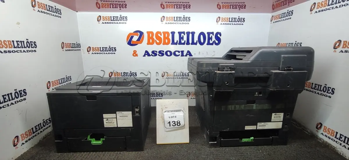 LOTE 138 - 02 IMPRESSORAS MARCA BROTHER MODELOS DIVERSOS. (NO ESTADO) ATENÇÃO! FAZER A VISITAÇÃO ANTES DE ARREMATAR, NÃO SABEMOS SE FUNCIONA, LEILÃO NÃO TEM GARANTIA E NEM DEVOLUÇÃO, SUJEITO A POSSÍVEIS AVARIAS VISÍVEIS/OCULTAS E/OU AUSÊNCIA DE COMPONENTES.
