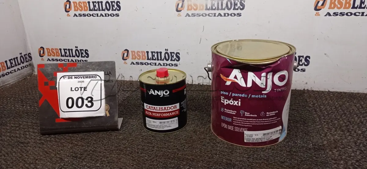 LOTE 003 - 01 LATA DE EPÓXI PDA BRANCO DE 2,7L MARCA E 01 LATA DE CATALIZADOR ESM ALTA PERFORMANCE DE 900ML MARCA ANJO TINTAS. (NO ESTADO) ATENÇÃO! FAZER A VISITAÇÃO ANTES DE ARREMATAR, NÃO SABEMOS SE FUNCIONA, LEILÃO NÃO TEM GARANTIA E NEM DEVOLUÇÃO, SUJEITO A POSSÍVEIS AVARIAS VISÍVEIS/OCULTAS E/OU AUSÊNCIA DE COMPONENTES.