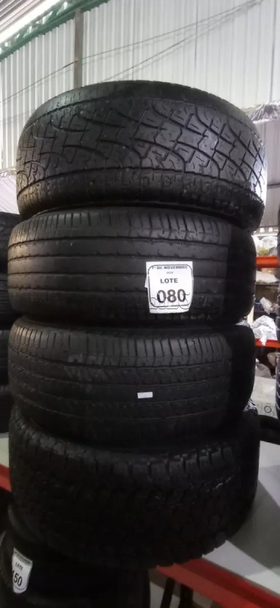 LOTE 080 - 04 PNEUS TAMANHO 265/60 R18. (NO ESTADO) ATENÇÃO! FAZER A VISITAÇÃO ANTES DE ARREMATAR, NÃO SABEMOS SE FUNCIONA, LEILÃO NÃO TEM GARANTIA E NEM DEVOLUÇÃO, SUJEITO A POSSÍVEIS AVARIAS VISÍVEIS/OCULTAS E/OU AUSÊNCIA DE COMPONENTES.