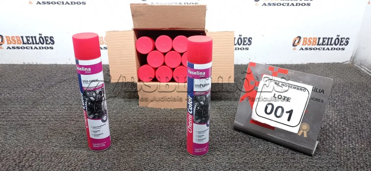 LOTE 001 - 12 UNIDADES DE VASELINA SPRAY USO GERAL DE 200ML CADA MARCA CHEMI COLOR. (NO ESTADO) ATENÇÃO! FAZER A VISITAÇÃO ANTES DE ARREMATAR, NÃO SABEMOS SE FUNCIONA, LEILÃO NÃO TEM GARANTIA E NEM DEVOLUÇÃO, SUJEITO A POSSÍVEIS AVARIAS VISÍVEIS/OCULTAS E/OU AUSÊNCIA DE COMPONENTES.