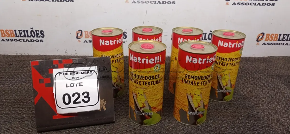 LOTE 023 - 06 REMOVEDORES DE TINTAS E TEXTURAS DE 900ML CADA MARCA NATRIELLI. (NO ESTADO) ATENÇÃO! FAZER A VISITAÇÃO ANTES DE ARREMATAR, NÃO SABEMOS SE FUNCIONA, LEILÃO NÃO TEM GARANTIA E NEM DEVOLUÇÃO, SUJEITO A POSSÍVEIS AVARIAS VISÍVEIS/OCULTAS E/OU AUSÊNCIA DE COMPONENTES.