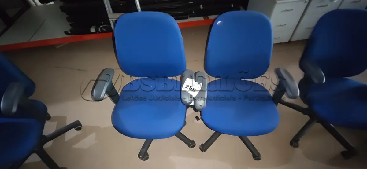 LOTE 258 - 02 CADEIRAS DE ESCRITÓRIO GIRATÓRIA. (NO ESTADO) ATENÇÃO! FAZER A VISITAÇÃO ANTES DE ARREMATAR, NÃO SABEMOS SE FUNCIONA, LEILÃO NÃO TEM GARANTIA E NEM DEVOLUÇÃO, SUJEITO A POSSÍVEIS AVARIAS VISÍVEIS/OCULTAS E/OU AUSÊNCIA DE COMPONENTES.