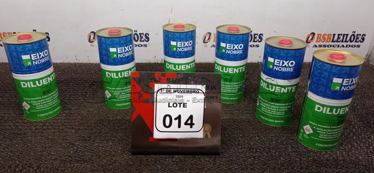 LOTE 014 - 06 LATAS DE DILUENTE THINNER 16 DE 900ML CADA MARCA EIXO NOBRE. (NO ESTADO) ATENÇÃO! FAZER A VISITAÇÃO ANTES DE ARREMATAR, NÃO SABEMOS SE FUNCIONA, LEILÃO NÃO TEM GARANTIA E NEM DEVOLUÇÃO, SUJEITO A POSSÍVEIS AVARIAS VISÍVEIS/OCULTAS E/OU AUSÊNCIA DE COMPONENTES.