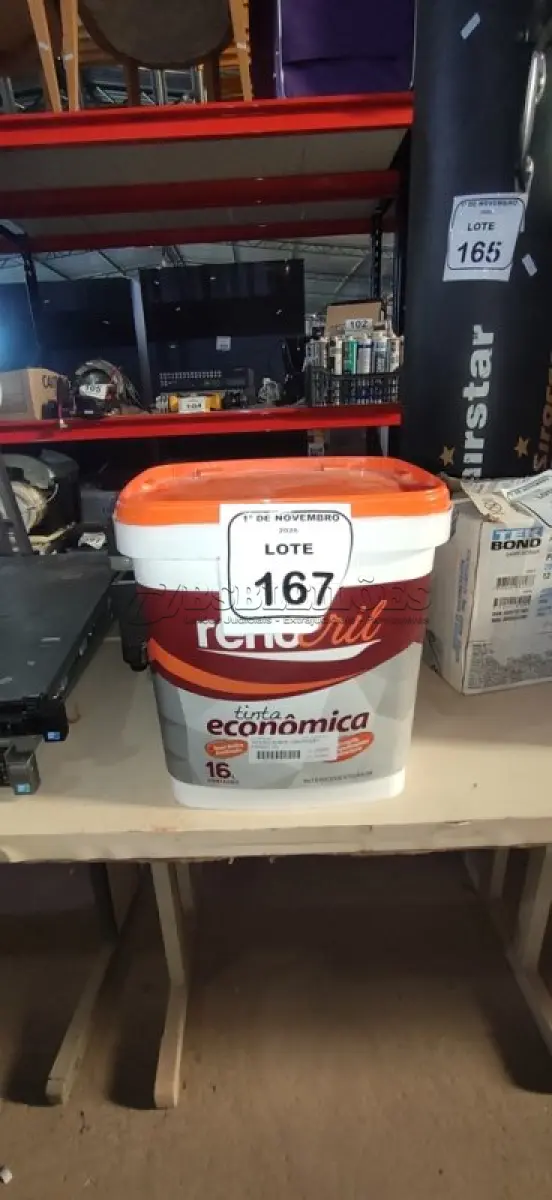 LOTE 167 - 01 BALDE DE TINTA ECONÔMICA NA COR BRANCO NEVE DE 16L MARCA RENOCRIL. (NO ESTADO) ATENÇÃO! FAZER A VISITAÇÃO ANTES DE ARREMATAR, NÃO SABEMOS SE FUNCIONA, LEILÃO NÃO TEM GARANTIA E NEM DEVOLUÇÃO, SUJEITO A POSSÍVEIS AVARIAS VISÍVEIS/OCULTAS E/OU AUSÊNCIA DE COMPONENTES.