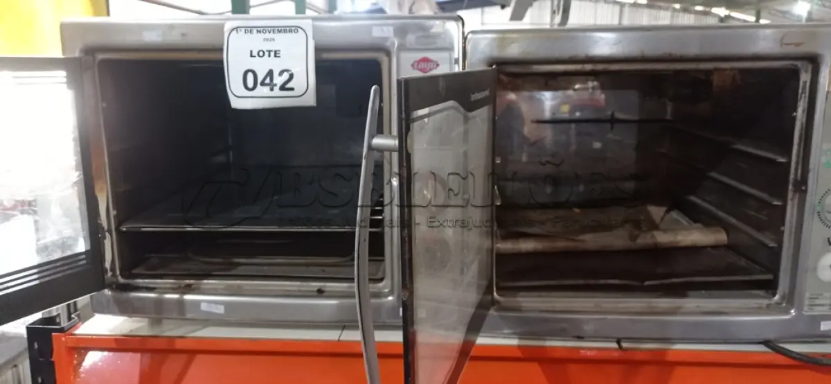 LOTE 042 - 02 FORNOS ELÉTRICOS COM AVARIAS. (NO ESTADO) ATENÇÃO! FAZER A VISITAÇÃO ANTES DE ARREMATAR, NÃO SABEMOS SE FUNCIONA, LEILÃO NÃO TEM GARANTIA E NEM DEVOLUÇÃO, SUJEITO A POSSÍVEIS AVARIAS VISÍVEIS/OCULTAS E/OU AUSÊNCIA DE COMPONENTES.