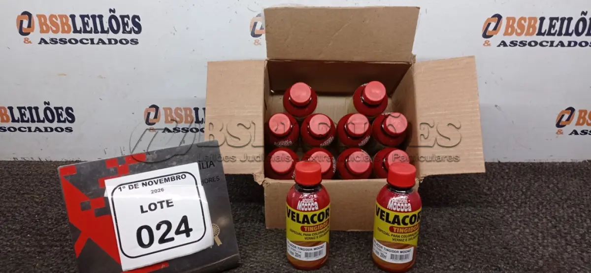 LOTE 024 - 12 FRASCOS DE TINGIDOR PARA COLORAÇÃO DE VERNIZ E SELADORA PARA MADEIRA NA COR MOGNO DE 200ML CADA MARCA MOCOCA. (NO ESTADO) ATENÇÃO! FAZER A VISITAÇÃO ANTES DE ARREMATAR, NÃO SABEMOS SE FUNCIONA, LEILÃO NÃO TEM GARANTIA E NEM DEVOLUÇÃO, SUJEITO A POSSÍVEIS AVARIAS VISÍVEIS/OCULTAS E/OU AUSÊNCIA DE COMPONENTES.