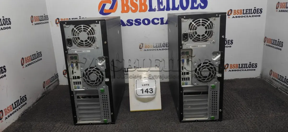 LOTE 143 - 02 COMPUTADORES DESKTOP MARCA HP. (NO ESTADO) ATENÇÃO! FAZER A VISITAÇÃO ANTES DE ARREMATAR, NÃO SABEMOS SE FUNCIONA, LEILÃO NÃO TEM GARANTIA E NEM DEVOLUÇÃO, SUJEITO A POSSÍVEIS AVARIAS VISÍVEIS/OCULTAS E/OU AUSÊNCIA DE COMPONENTES.
