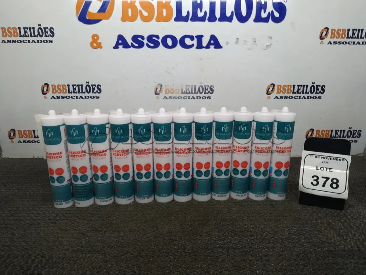 LOTE 378 - 12 UNIDADES DE SILICONE ACÉTICO INCOLOR DE 240G CADA MARCA MONUMENTAL. (NO ESTADO) ATENÇÃO! FAZER A VISITAÇÃO ANTES DE ARREMATAR, NÃO SABEMOS SE FUNCIONA, LEILÃO NÃO TEM GARANTIA E NEM DEVOLUÇÃO, SUJEITO A POSSÍVEIS AVARIAS VISÍVEIS/OCULTAS E/OU AUSÊNCIA DE COMPONENTES.