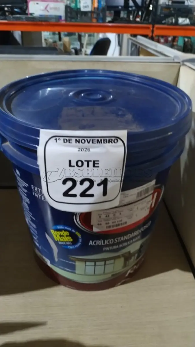 LOTE 221 - 01 BALDE DE TINTA ACRÍLICA STANDARD NA COR CHOCOLATE FOSCO DE 18L MARCA DUCRYL. (NO ESTADO) ATENÇÃO! FAZER A VISITAÇÃO ANTES DE ARREMATAR, NÃO SABEMOS SE FUNCIONA, LEILÃO NÃO TEM GARANTIA E NEM DEVOLUÇÃO, SUJEITO A POSSÍVEIS AVARIAS VISÍVEIS/OCULTAS E/OU AUSÊNCIA DE COMPONENTES.