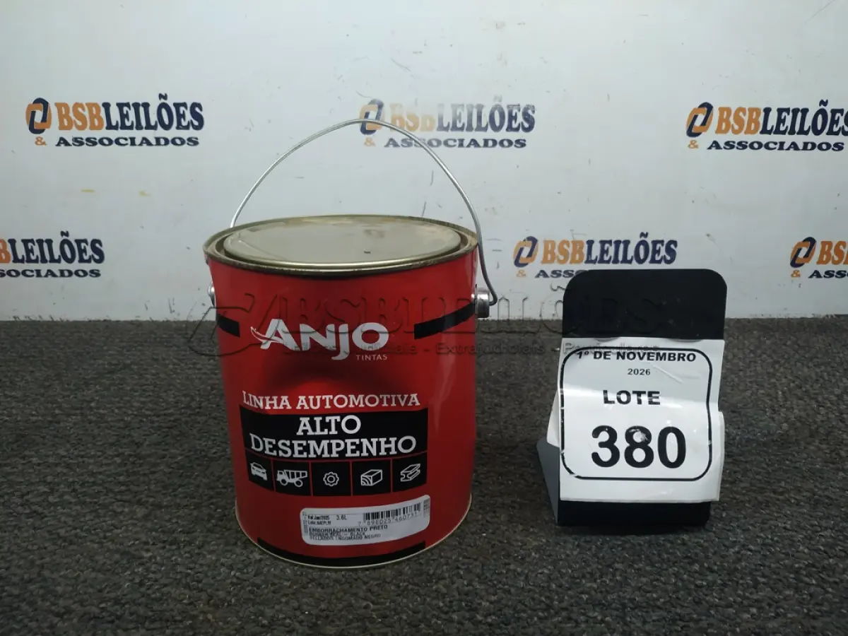 LOTE 380 - 01 LATA DE EMBORRACHAMENTO PRETO LINHA AUTOMOTIVA DE 3,6L NA COR ANJO TINTAS. (NO ESTADO) ATENÇÃO! FAZER A VISITAÇÃO ANTES DE ARREMATAR, NÃO SABEMOS SE FUNCIONA, LEILÃO NÃO TEM GARANTIA E NEM DEVOLUÇÃO, SUJEITO A POSSÍVEIS AVARIAS VISÍVEIS/OCULTAS E/OU AUSÊNCIA DE COMPONENTES.