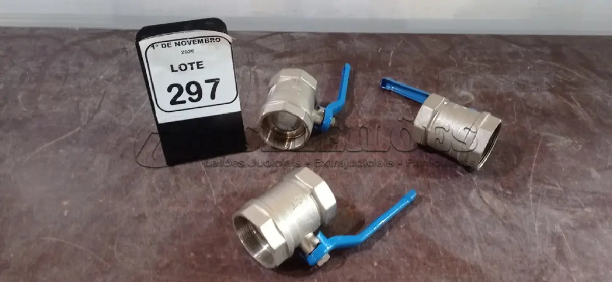 LOTE 297 - 03 VÁLVULAS ESFERAS DE 2’’. (NO ESTADO) ATENÇÃO! FAZER A VISITAÇÃO ANTES DE ARREMATAR, NÃO SABEMOS SE FUNCIONA, LEILÃO NÃO TEM GARANTIA E NEM DEVOLUÇÃO, SUJEITO A POSSÍVEIS AVARIAS VISÍVEIS/OCULTAS E/OU AUSÊNCIA DE COMPONENTES.