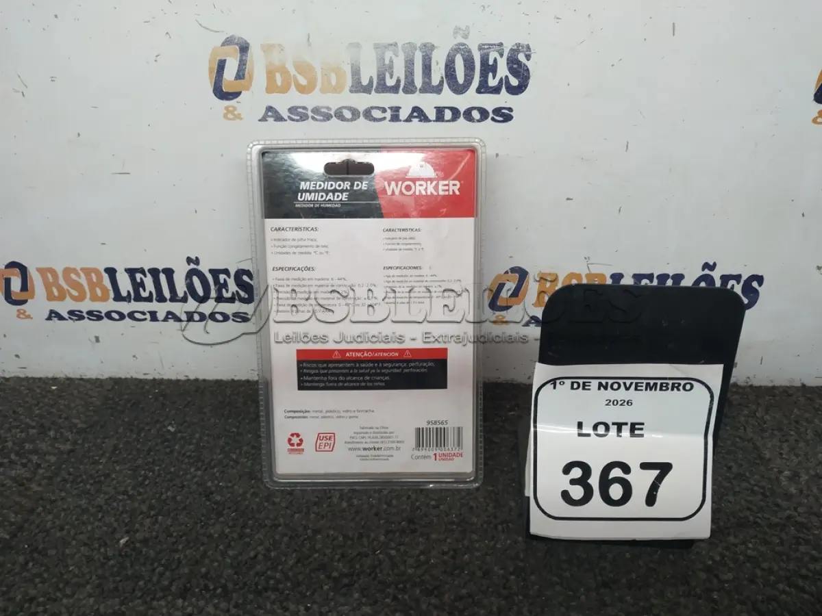 LOTE 367 - 01 MEDIDOR DE UMIDADE MARCA WORKER (NOVO). (NO ESTADO) ATENÇÃO! FAZER A VISITAÇÃO ANTES DE ARREMATAR, NÃO SABEMOS SE FUNCIONA, LEILÃO NÃO TEM GARANTIA E NEM DEVOLUÇÃO, SUJEITO A POSSÍVEIS AVARIAS VISÍVEIS/OCULTAS E/OU AUSÊNCIA DE COMPONENTES.