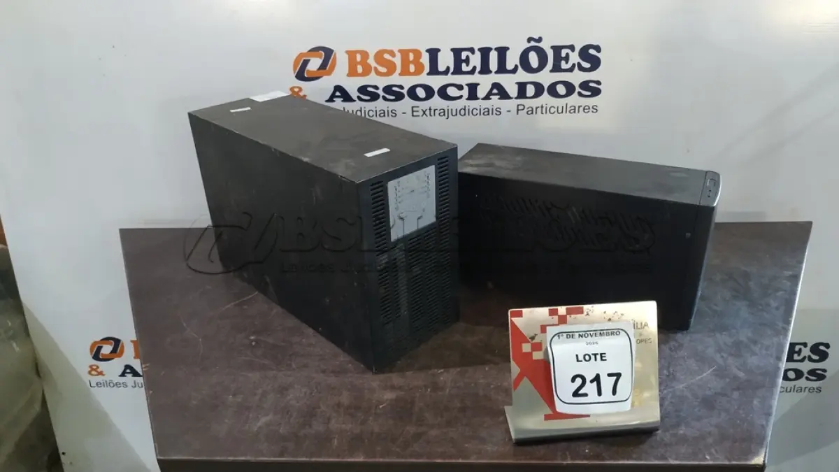 LOTE 217 - 02 NOBREAKS. (NO ESTADO) ATENÇÃO! FAZER A VISITAÇÃO ANTES DE ARREMATAR, NÃO SABEMOS SE FUNCIONA, LEILÃO NÃO TEM GARANTIA E NEM DEVOLUÇÃO, SUJEITO A POSSÍVEIS AVARIAS VISÍVEIS/OCULTAS E/OU AUSÊNCIA DE COMPONENTES.