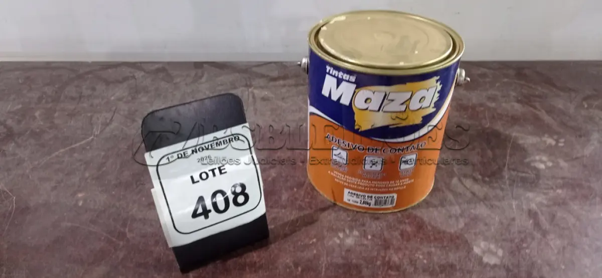 LOTE 408 - 01 LATA DE ADESIVO DE CONTATO DE 2,80KG CADA MARCA MAZA. (NO ESTADO) ATENÇÃO! FAZER A VISITAÇÃO ANTES DE ARREMATAR, NÃO SABEMOS SE FUNCIONA, LEILÃO NÃO TEM GARANTIA E NEM DEVOLUÇÃO, SUJEITO A POSSÍVEIS AVARIAS VISÍVEIS/OCULTAS E/OU AUSÊNCIA DE COMPONENTES.