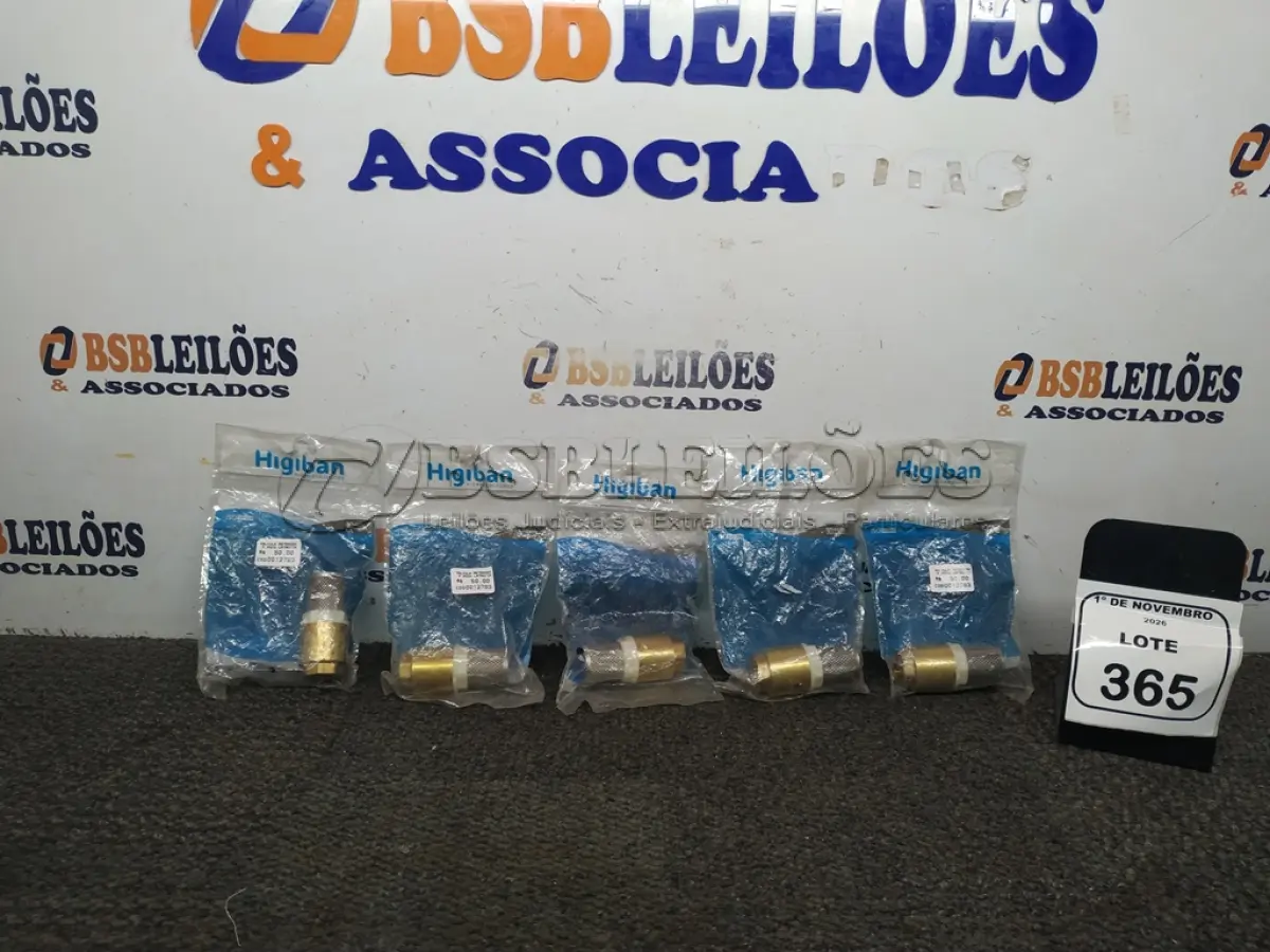 LOTE 365 - 05 VÁLVULAS DE RETENÇÃO MARCA HIGIBAN. (NO ESTADO) ATENÇÃO! FAZER A VISITAÇÃO ANTES DE ARREMATAR, NÃO SABEMOS SE FUNCIONA, LEILÃO NÃO TEM GARANTIA E NEM DEVOLUÇÃO, SUJEITO A POSSÍVEIS AVARIAS VISÍVEIS/OCULTAS E/OU AUSÊNCIA DE COMPONENTES.