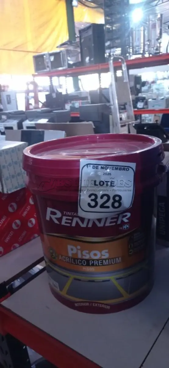 LOTE 328 - 01 BALDE DE TINTA DE PISOS ACRÍLICO PREMIUM 18L NA COR VERMELHO SEGURANÇA FOSCO MARCA RENNER.  (NO ESTADO) ATENÇÃO! FAZER A VISITAÇÃO ANTES DE ARREMATAR, NÃO SABEMOS SE FUNCIONA, LEILÃO NÃO TEM GARANTIA E NEM DEVOLUÇÃO, SUJEITO A POSSÍVEIS AVARIAS VISÍVEIS/OCULTAS E/OU AUSÊNCIA DE COMPONENTES.