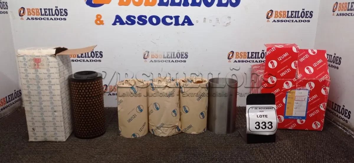 LOTE 333 - 04 CAMISAS DE CILINDRO DE MOTOR MARCA IZUMI E 01 FILTRO DE AR AUTOMOTIVO MARCA VOLKSWAGEN. (NO ESTADO) ATENÇÃO! FAZER A VISITAÇÃO ANTES DE ARREMATAR, NÃO SABEMOS SE FUNCIONA, LEILÃO NÃO TEM GARANTIA E NEM DEVOLUÇÃO, SUJEITO A POSSÍVEIS AVARIAS VISÍVEIS/OCULTAS E/OU AUSÊNCIA DE COMPONENTES.