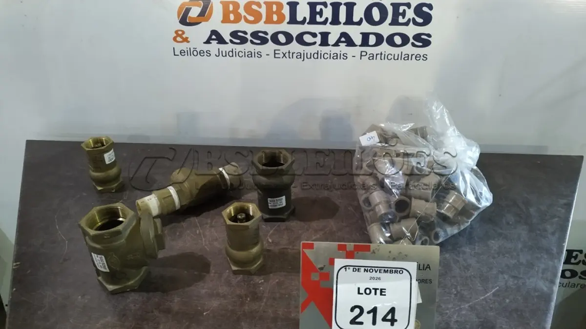LOTE 214 - 01 LOTE COM VÁRIAS VÁLVULAS DE RETENÇÃO E LUVAS DE REDUÇÃO. (NO ESTADO) ATENÇÃO! FAZER A VISITAÇÃO ANTES DE ARREMATAR, NÃO SABEMOS SE FUNCIONA, LEILÃO NÃO TEM GARANTIA E NEM DEVOLUÇÃO, SUJEITO A POSSÍVEIS AVARIAS VISÍVEIS/OCULTAS E/OU AUSÊNCIA DE COMPONENTES.