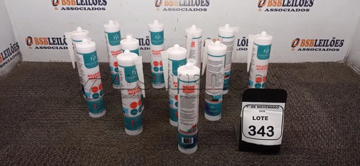 LOTE 343 - 12 UNIDADES DE SILICONE ACÉTICO INCOLOR DE 240G CADA MARCA MONUMENTAL. (NO ESTADO) ATENÇÃO! FAZER A VISITAÇÃO ANTES DE ARREMATAR, NÃO SABEMOS SE FUNCIONA, LEILÃO NÃO TEM GARANTIA E NEM DEVOLUÇÃO, SUJEITO A POSSÍVEIS AVARIAS VISÍVEIS/OCULTAS E/OU AUSÊNCIA DE COMPONENTES.