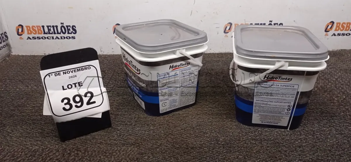 LOTE 392 - 02 BALDES DE CIMENTO QUEIMADO NA COR BRONZE REQUINTE DE 4KG CADA MARCA HIDRO TINTAS. (NO ESTADO) ATENÇÃO! FAZER A VISITAÇÃO ANTES DE ARREMATAR, NÃO SABEMOS SE FUNCIONA, LEILÃO NÃO TEM GARANTIA E NEM DEVOLUÇÃO, SUJEITO A POSSÍVEIS AVARIAS VISÍVEIS/OCULTAS E/OU AUSÊNCIA DE COMPONENTES.