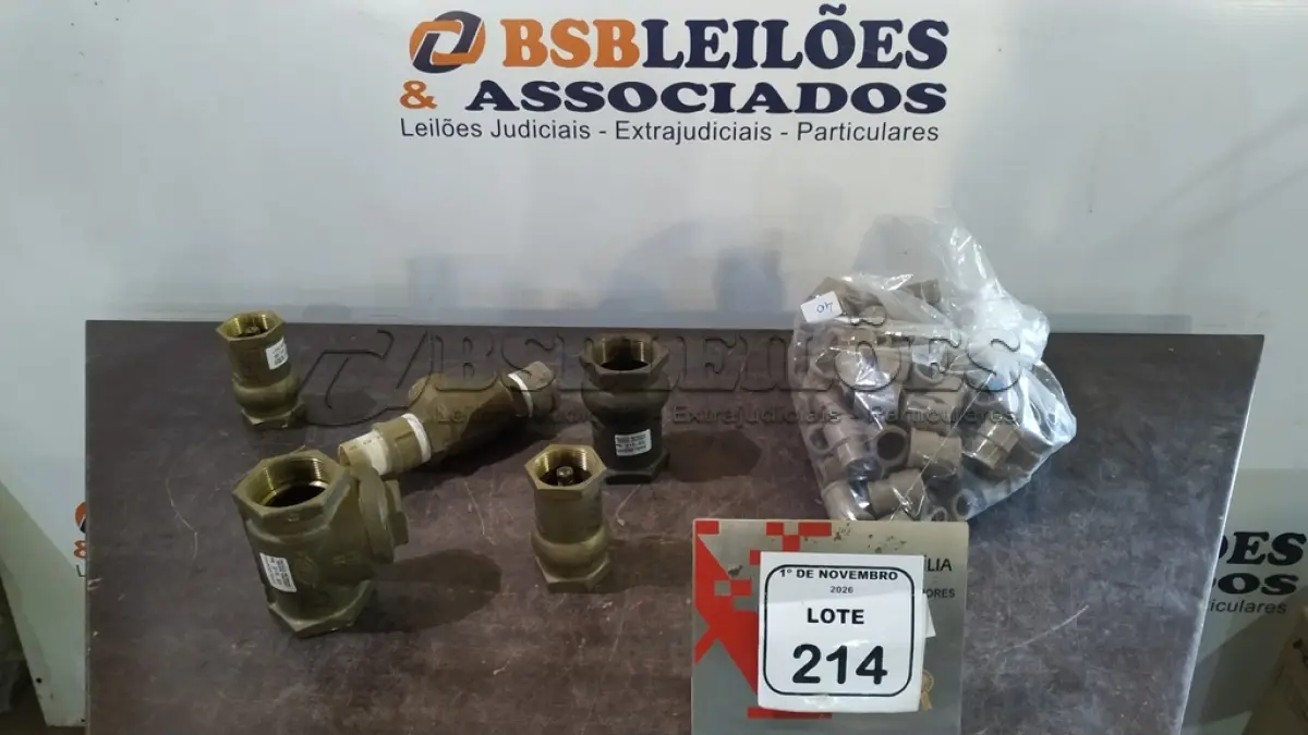 LOTE 214 - 01 LOTE COM VÁRIAS VÁLVULAS DE RETENÇÃO E LUVAS DE REDUÇÃO. (NO ESTADO) ATENÇÃO! FAZER A VISITAÇÃO ANTES DE ARREMATAR, NÃO SABEMOS SE FUNCIONA, LEILÃO NÃO TEM GARANTIA E NEM DEVOLUÇÃO, SUJEITO A POSSÍVEIS AVARIAS VISÍVEIS/OCULTAS E/OU AUSÊNCIA DE COMPONENTES.