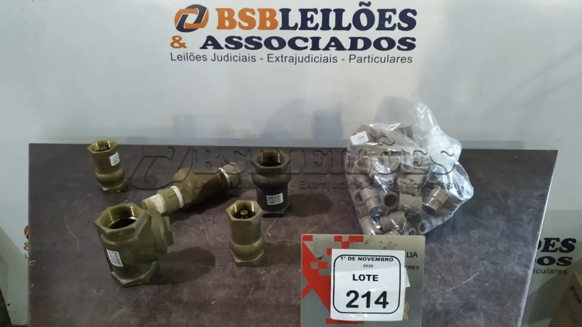 LOTE 214 - 01 LOTE COM VÁRIAS VÁLVULAS DE RETENÇÃO E LUVAS DE REDUÇÃO. (NO ESTADO) ATENÇÃO! FAZER A VISITAÇÃO ANTES DE ARREMATAR, NÃO SABEMOS SE FUNCIONA, LEILÃO NÃO TEM GARANTIA E NEM DEVOLUÇÃO, SUJEITO A POSSÍVEIS AVARIAS VISÍVEIS/OCULTAS E/OU AUSÊNCIA DE COMPONENTES.