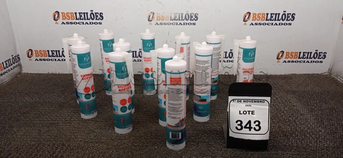 LOTE 343 - 12 UNIDADES DE SILICONE ACÉTICO INCOLOR DE 240G CADA MARCA MONUMENTAL. (NO ESTADO) ATENÇÃO! FAZER A VISITAÇÃO ANTES DE ARREMATAR, NÃO SABEMOS SE FUNCIONA, LEILÃO NÃO TEM GARANTIA E NEM DEVOLUÇÃO, SUJEITO A POSSÍVEIS AVARIAS VISÍVEIS/OCULTAS E/OU AUSÊNCIA DE COMPONENTES.