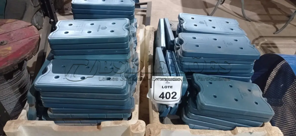 LOTE 402 - 01 LOTE COM GRANDE QUANTIDADE DE PLACAS DE GELO ARTIFICIAL REUTILIZÁVEL. (NO ESTADO) ATENÇÃO! FAZER A VISITAÇÃO ANTES DE ARREMATAR, NÃO SABEMOS SE FUNCIONA, LEILÃO NÃO TEM GARANTIA E NEM DEVOLUÇÃO, SUJEITO A POSSÍVEIS AVARIAS VISÍVEIS/OCULTAS E/OU AUSÊNCIA DE COMPONENTES.