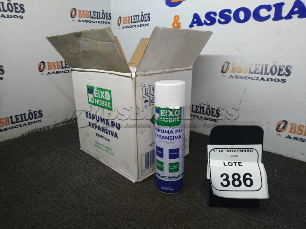 LOTE 386 - 12 LATAS DE ESPUMA PU EXPANSIVA DE 500ML CADA MARCA EIXO NOBRE. (NO ESTADO) ATENÇÃO! FAZER A VISITAÇÃO ANTES DE ARREMATAR, NÃO SABEMOS SE FUNCIONA, LEILÃO NÃO TEM GARANTIA E NEM DEVOLUÇÃO, SUJEITO A POSSÍVEIS AVARIAS VISÍVEIS/OCULTAS E/OU AUSÊNCIA DE COMPONENTES.