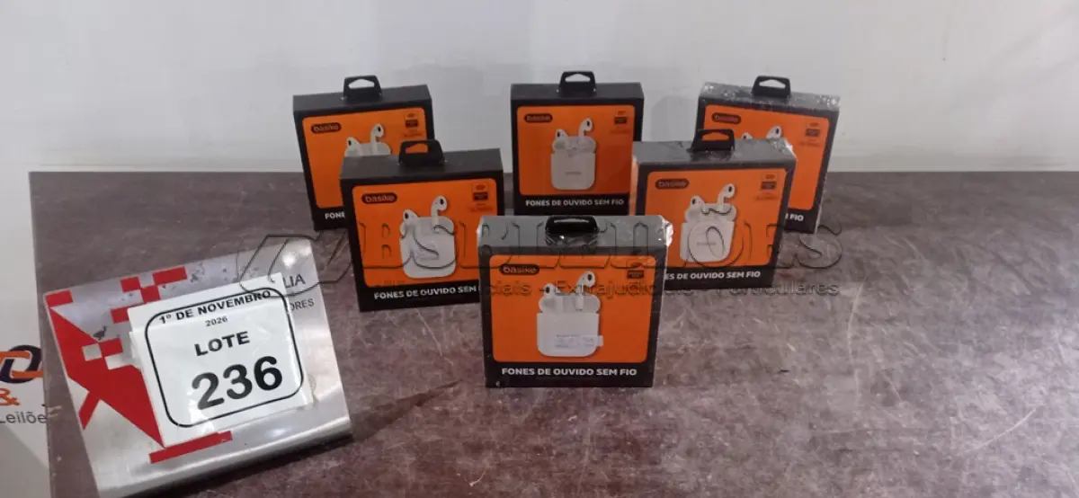 LOTE 236 - 06 PARES DE FONES DE OUVIDO SEM FIO MODELO BA-FON6693 MARCA BASIKE. (NO ESTADO) ATENÇÃO! FAZER A VISITAÇÃO ANTES DE ARREMATAR, NÃO SABEMOS SE FUNCIONA, LEILÃO NÃO TEM GARANTIA E NEM DEVOLUÇÃO, SUJEITO A POSSÍVEIS AVARIAS VISÍVEIS/OCULTAS E/OU AUSÊNCIA DE COMPONENTES.