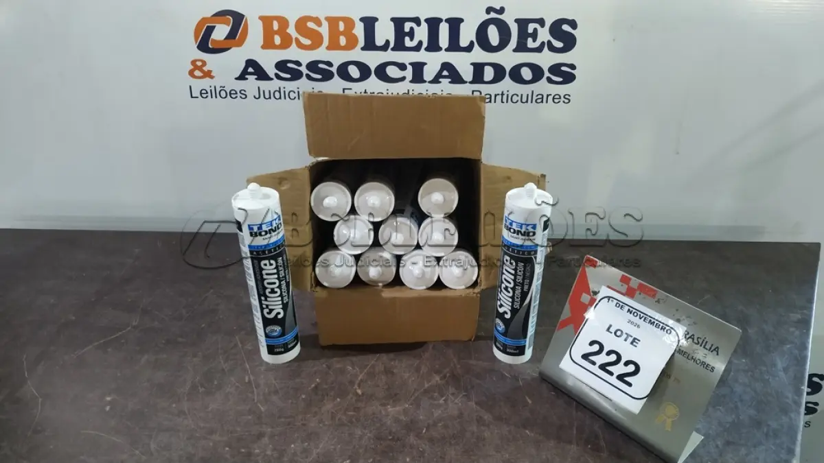 LOTE 222 - 12 CARTUCHOS DE SILICONE ACÉTICO USO GERAL NA COR PRETA DE 280G CADA MARCA TEK BOND. (NO ESTADO) ATENÇÃO! FAZER A VISITAÇÃO ANTES DE ARREMATAR, NÃO SABEMOS SE FUNCIONA, LEILÃO NÃO TEM GARANTIA E NEM DEVOLUÇÃO, SUJEITO A POSSÍVEIS AVARIAS VISÍVEIS/OCULTAS E/OU AUSÊNCIA DE COMPONENTES.